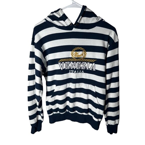 Venice Collections Sweaters - Venice Collections Venezia Italia Navy Blue & White Striped Hooded Sweater